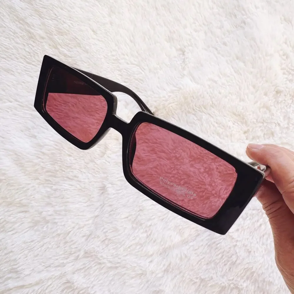 Aaron Black w/ Red Tint Rectangular Sunglasses